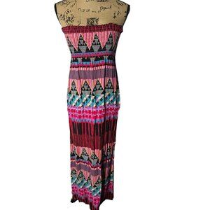 New Look Hot Pink Colorful Tribal Aztec Strapless Maxi Dress